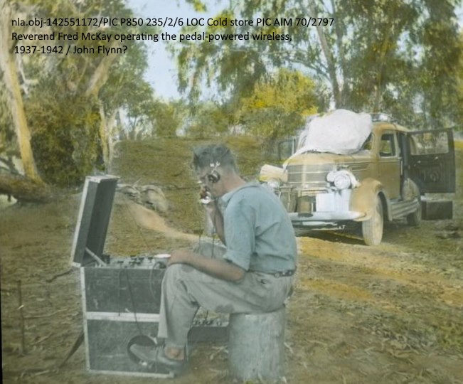 Fred Mackay, using pedal powered radio